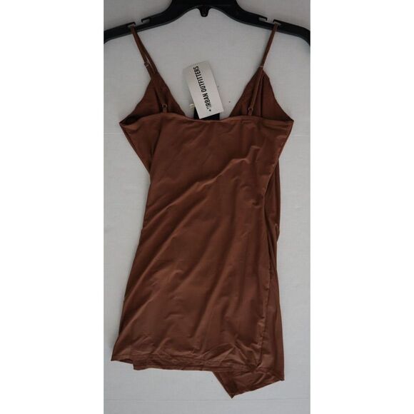 Urban Outfitters Women's Sz S Cocoa Brown Lumiére Knit Faux Wrap Ruched Dress - Picture 4 of 9